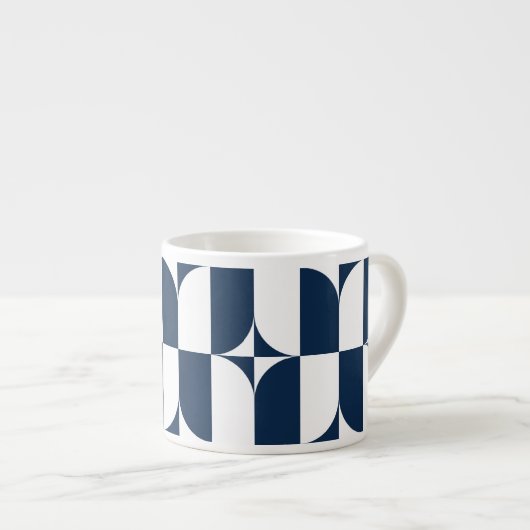 Vet blauw en wit Mid-Century Modern Geometric E Espresso Kop (Voorkant rechts)
