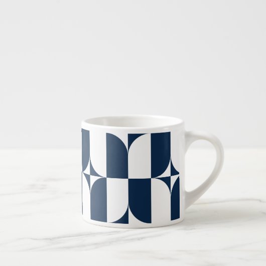 Vet blauw en wit Mid-Century Modern Geometric E Espresso Kop (Rechts)