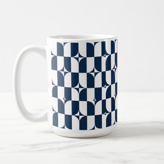Vet blauw en wit Mid-Century Modern Geometric L Koffiemok (Links)