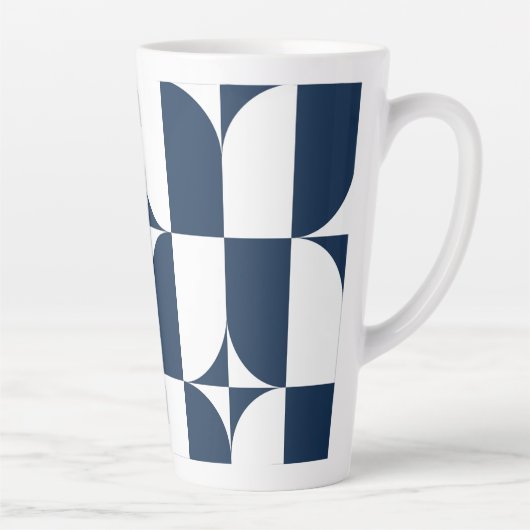 Vet blauw en wit Mid-Century Modern Geometric L Latte Mok (Rechts)