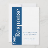 Vet blauw en witte tekst trouwreactie RSVP Kaart (Voorkant)
