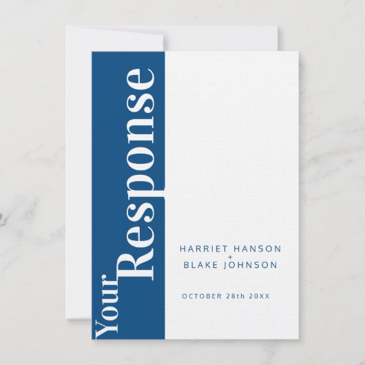 Vet blauw en witte tekst trouwreactie RSVP Kaart (Voorkant)