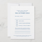 Vet blauw en witte tekst trouwreactie RSVP Kaart (Achterkant)