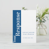 Vet blauw en witte tekst trouwreactie RSVP Kaart (Staand voorkant)