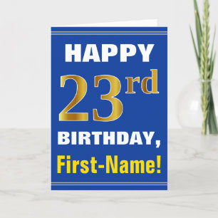 Vet, Blauw, Faux Gold 23e Verjaardag w / Naam Kaar Kaart