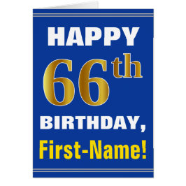 Vet, blauw, Faux Gold 66th Birthday met naam Kaart