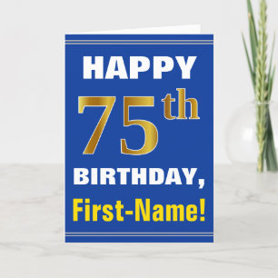 Vet, Blauw, Faux Gold 75e Verjaardag w / Naam Kaar Kaart