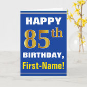 Vet, Blauw, Faux Gold 85ste Verjaardag w / Naam Ka Kaart (Gele Bloem)