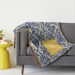 Vet Blauw Geel Abstract Classy Ikat Monogram Deken