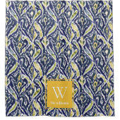 Vet Blauw Geel Abstract Classy Ikat Monogram Douchegordijn (Voorkant)
