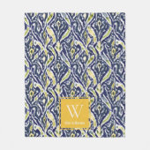 Vet Blauw Geel Abstract Classy Ikat Monogram Fleece Deken (Voorkant)