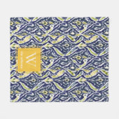 Vet Blauw Geel Abstract Classy Ikat Monogram Fleece Deken (Voorkant (Horizontaal))