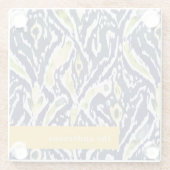 Vet Blauw Geel Abstract Classy Ikat Monogram Glazen Onderzetter (Achterkant)