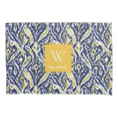 Vet Blauw Geel Abstract Classy Ikat Monogram Kussensloop (Voorkant)
