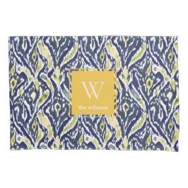 Vet Blauw Geel Abstract Classy Ikat Monogram Kussensloop
