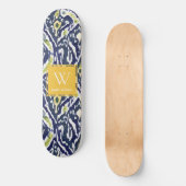 Vet Blauw Geel Abstract Classy Ikat Monogram Persoonlijk Skateboard (Voorkant)