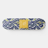 Vet Blauw Geel Abstract Classy Ikat Monogram Persoonlijk Skateboard (Horizontaal)