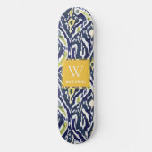 Vet Blauw Geel Abstract Classy Ikat Monogram Persoonlijk Skateboard (Voorkant)