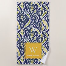 Vet Blauw Geel Abstract Classy Ikat Monogram