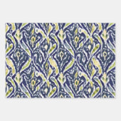 Vet Blauw Geel Abstract Classy Ikat Pattern Inpakpapier Vel (Voorkant)