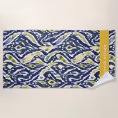 Vet Blauw Geel Abstract Classy Ikat Pattern Strandlaken (Voorkant)