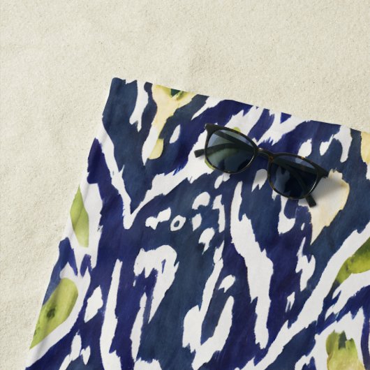 Vet Blauw Geel Abstract Classy Ikat Pattern Strandlaken (In situ)