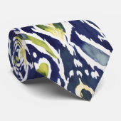 Vet Blauw Geel Abstract Classy Ikat Pattern Stropdas (Opgerold)