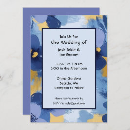 Vet blauw geel wilde bloemen bruiloft uitnodiging