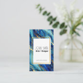Vet Blauw & Goud Marmer Modern Visitekaartje (Staand voorkant)
