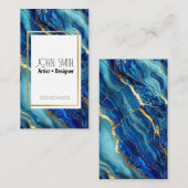 Vet Blauw & Goud Marmer Modern Visitekaartje (Voorkant / Achterkant)