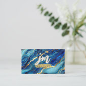 Vet Blauw & Goud Marmer Modern Visitekaartje (Staand voorkant)