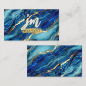 Vet Blauw & Goud Marmer Modern Visitekaartje (Voorkant / Achterkant)