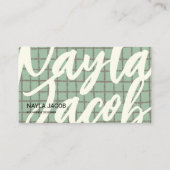 Vet Blauw Grijs Check Patroon QR Code voor Handgem Visitekaartje (Voorkant)