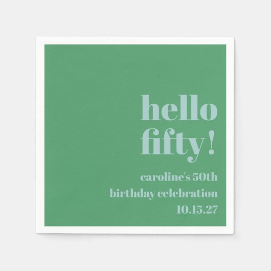 Vet Blauw Groen Schattige Modern Aangepast 50ste V Servet (Voorkant)