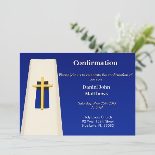 Vet Blauw Heilig Kruis bevestiging Uitnodiging (Staand voorkant)