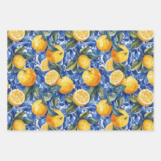 Vet Blauw Italiaans Positano Citroen Inpakpapier Vel (Voorkant 2)