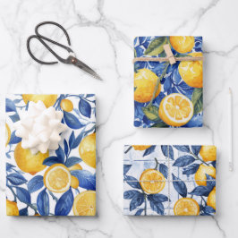 Vet Blauw Italiaans Positano Citroen Inpakpapier Vel