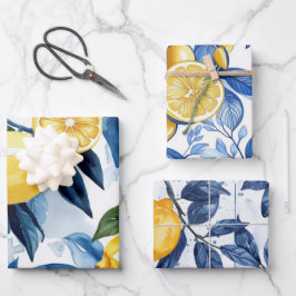 Vet Blauw Italiaans Positano Citroen Inpakpapier Vel