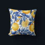 Vet Blauw Italiaans Positano Citroen Kussen<br><div class="desc">Mooie kleurencombinatie van blauw en geel voor verbazingwekkende design en frisse kleuren met Waterverf citroenen en glanzende bladeren met poederblauw</div>