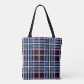 Vet Blauw & Lavendel Plaid Canvas tas (Achterkant)