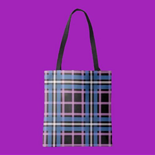 Vet Blauw & Lavendel Plaid Canvas tas