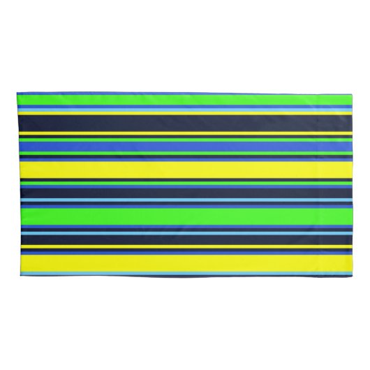 Vet Blauw, Limoen en Geel Gestreepte Kussensloop (Achterkant-Rechts)