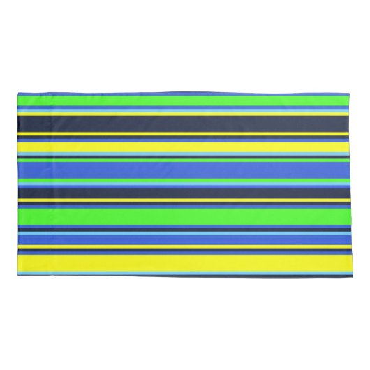 Vet Blauw, Limoen en Geel Gestreepte Kussensloop (Achterkant-Links)