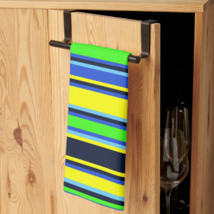 Vet Blauw, Limoen, & Geel Gestreepte Keuken Handdo Theedoek