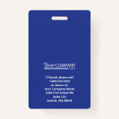 Vet Blauw Logo Entry Medewerker Foto-ID Badge (Achterkant)