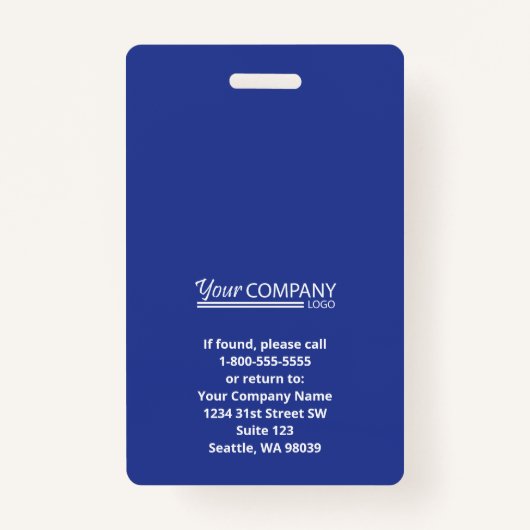 Vet Blauw Logo Entry Medewerker Foto-ID Badge (Achterkant)