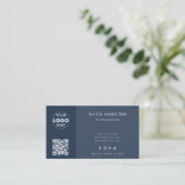 Vet blauw | Modern Visitekaartje | QR-code & Logo (Staand voorkant)