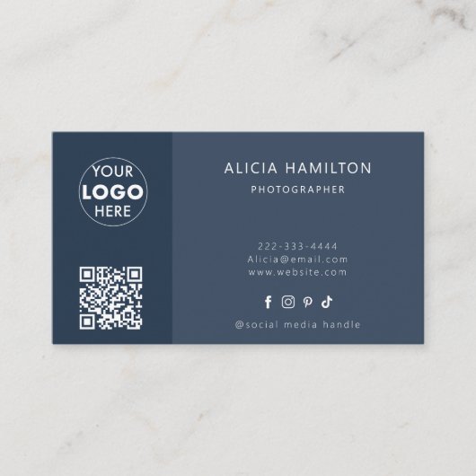 Vet blauw | Modern Visitekaartje | QR-code & Logo (Voorkant)