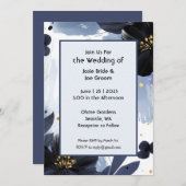 Vet blauw moderne bloemen bruiloft uitnodiging (Voorkant / Achterkant)