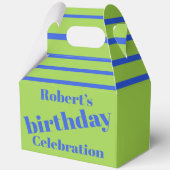 Vet blauw op limoengroen verjaardagsfeestje bedankdoosjes (Voorkant)
